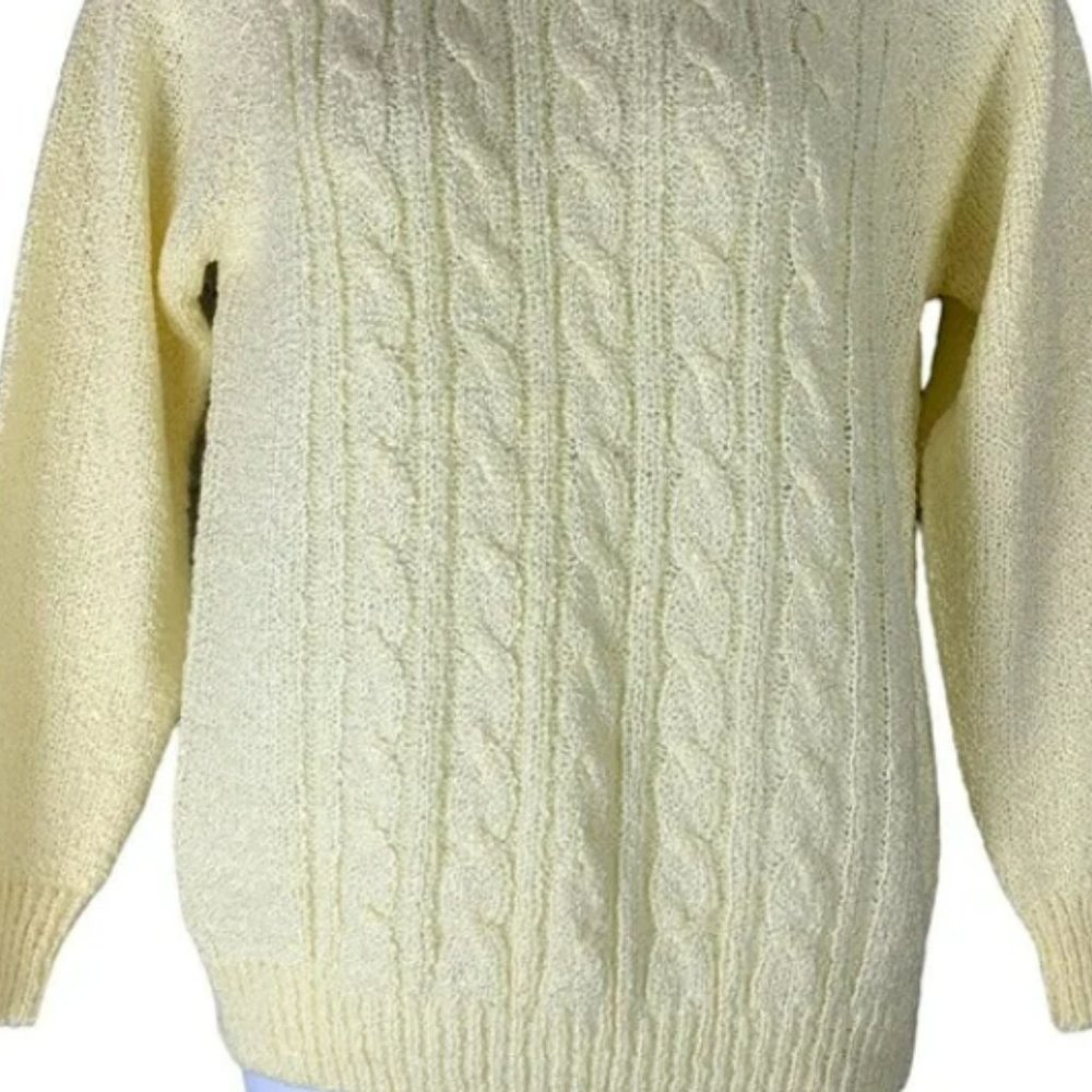 Jennifer Moore Women Sweater Button Mock Neck Pastel Yellow Pullover US L